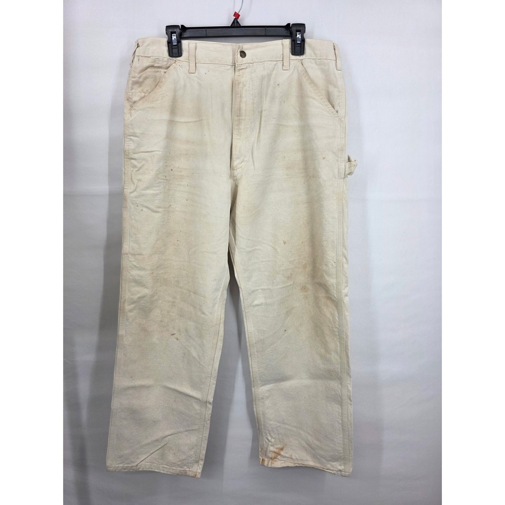 Vintage Roebucks Carpenter Pants Mens 38x30 White Cotton Canvas Workwear USA